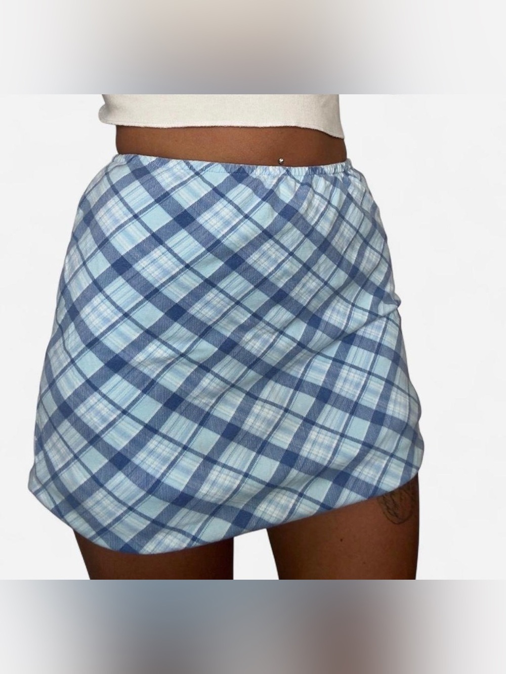 Y2K Light and Navy Blue Plaid Mini Skirt